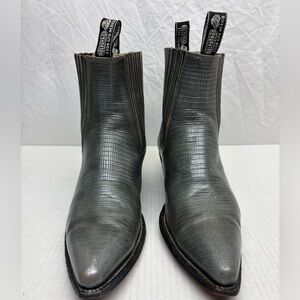 Men's Pointed Chelsea Boots - Gray Croc-Embossed Leather, SZ 8